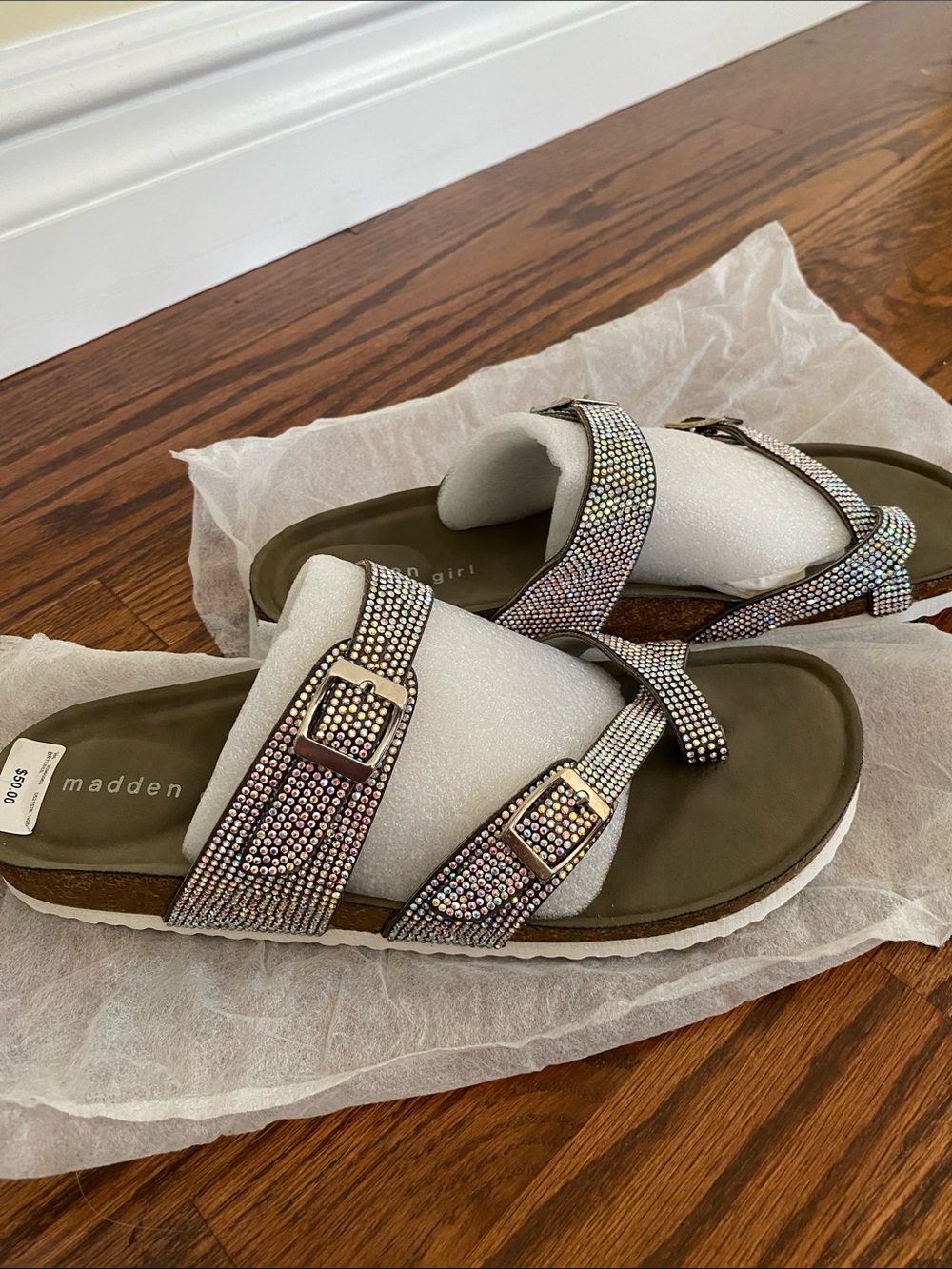Madden Girl Olive Sandals with Iridescent Crystal Straps and Buckles - Picture 5 of 5